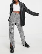 Bershka Retro Print Pants In Monochrome-multi