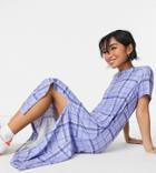 Urban Threads Petite Midi T-shirt Dress In Blue Plaid Print-blues