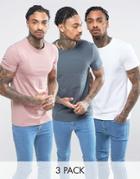 Asos 3 Pack Muscle Fit T-shirt With Crew Neck Save - Multi