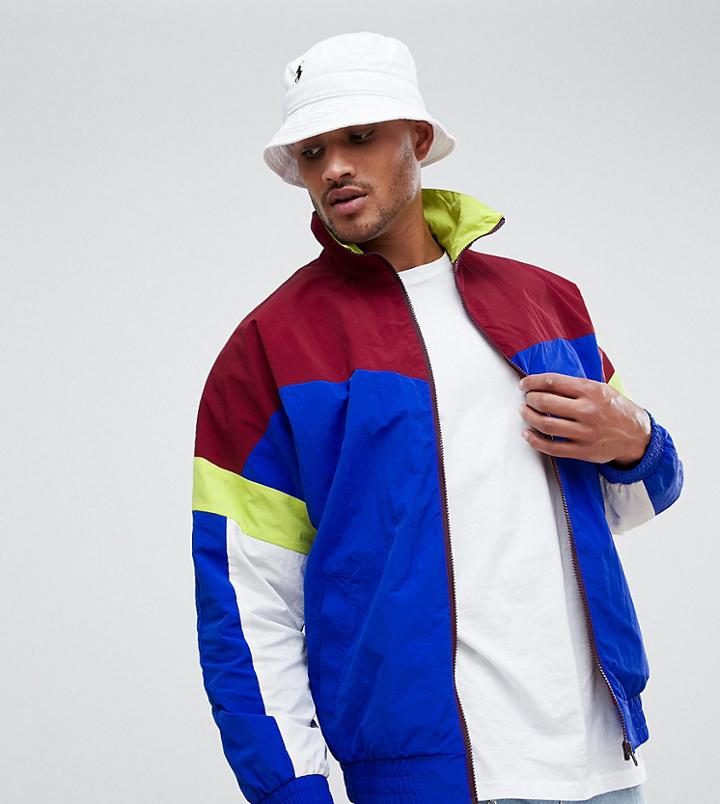 Asos Tall Windbreaker Track Jacket In Color Block Navy - Red
