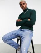 Asos Design Muscle Fit Jersey Roll Neck Top In Green