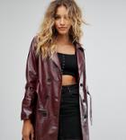 Missguided Vinyl Trench Coat - Red