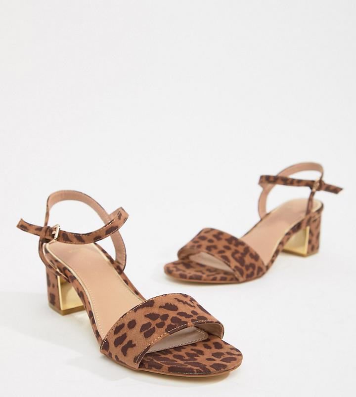 New Look Wide Fit Leopard Low Heel Sandal - Brown