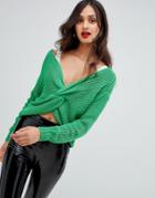 Ax Paris Twist Front Sweater - Green