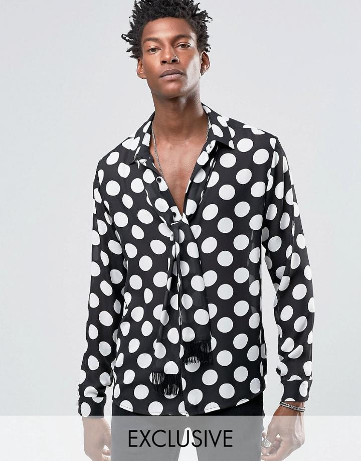 Reclaimed Vintage Party Shirt With Neck Tie In Reg Fit - Black