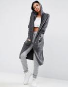Asos Lounge Maxi Cardigan With Hood - Gray