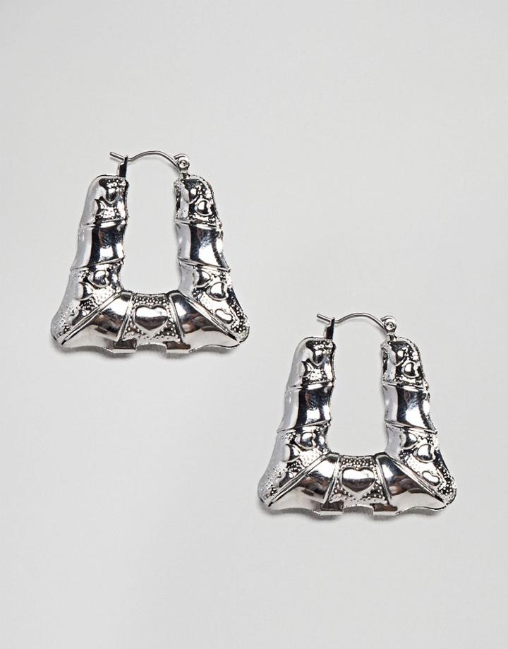 Asos Design Vintage Style Square Bamboo Hoop Earrings - Silver