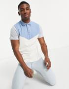 Asos Design Polo Shirt With Contrast Yoke In Blue-blues