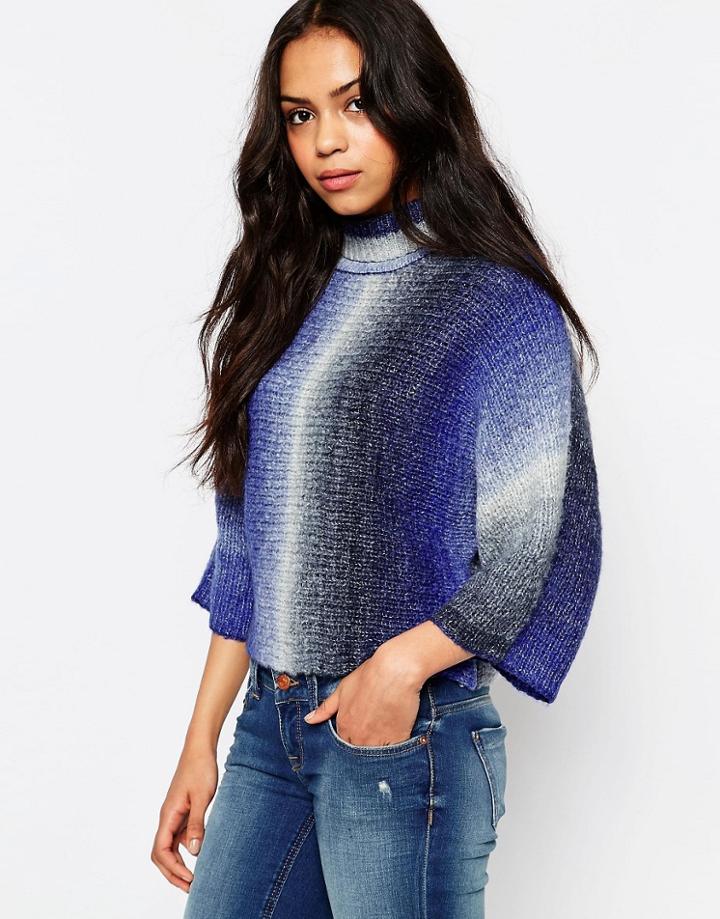 Only Gradient High Neck Pull Over Sweater - Blue