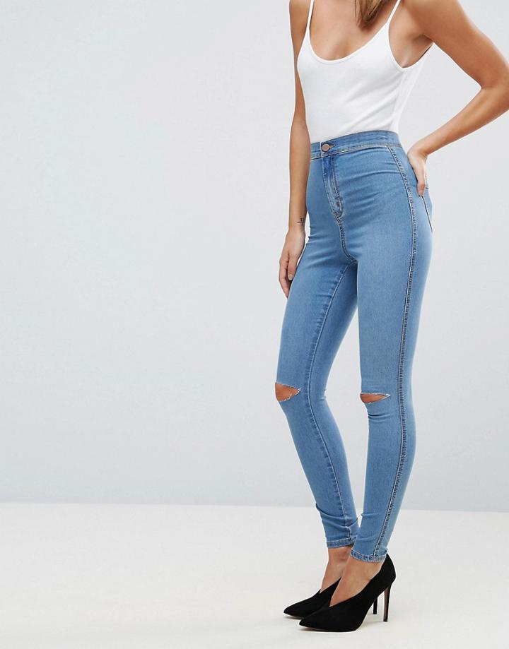 Asos Rivington High Waisted Jeans In Eddie Vintage Blue - Blue