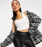 Asos Design Petite Square Halterneck Ribbed Crop Top In Bone White-neutral