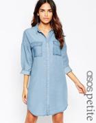 Asos Petite Denim Oversized Chuck On Shirt Dress - Stone Wash