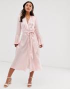 Ghost Annabelle Satin Button Front Midi Dress In Daisy Print - Pink