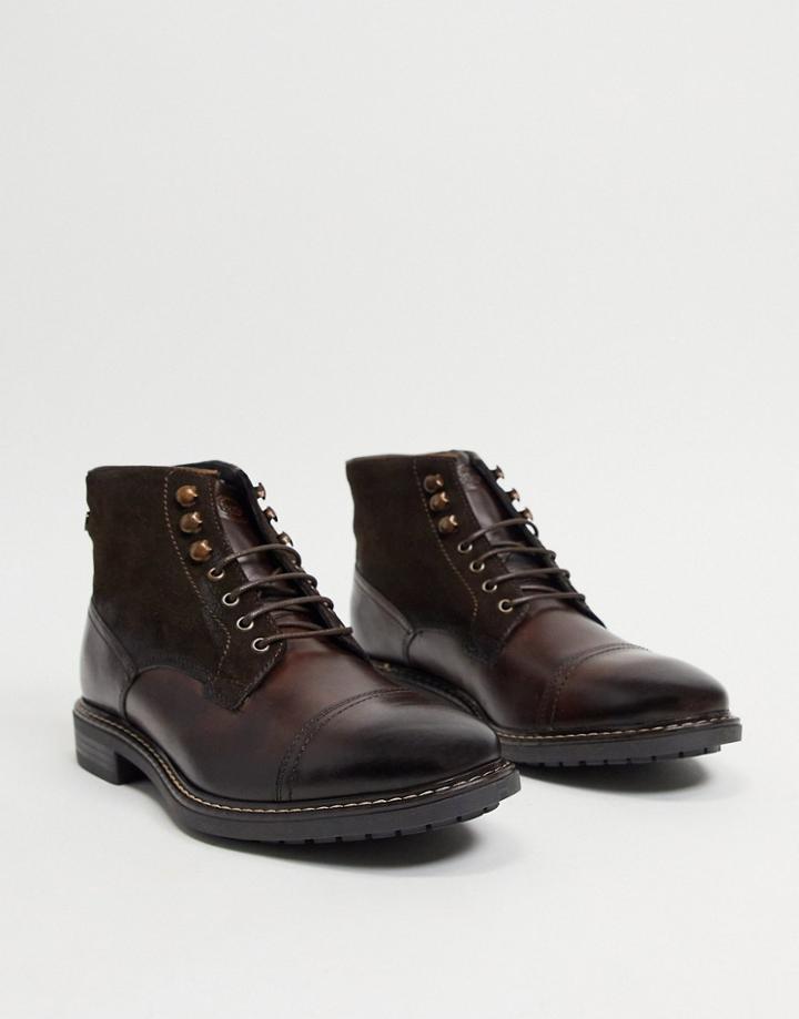 Base London Combo Toe Cap Boots In Brown Leather