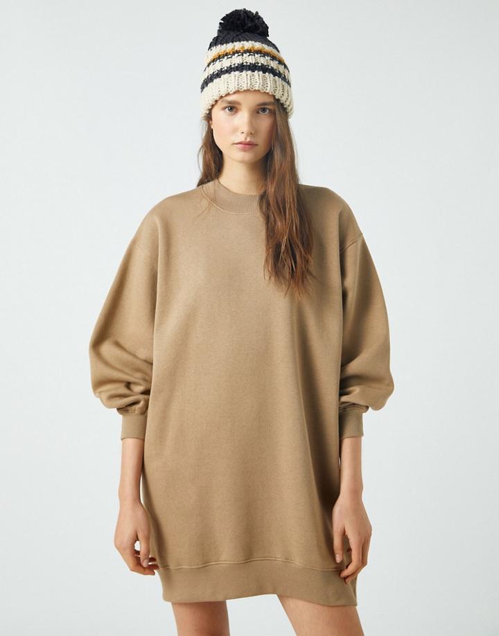 Pull & Bear Sweatshirt Dress In Beige-neutral