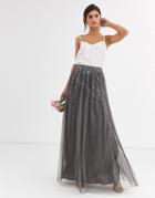 Maya Bridesmaid Delicate Sequin Tulle Skirt In Dark Gray