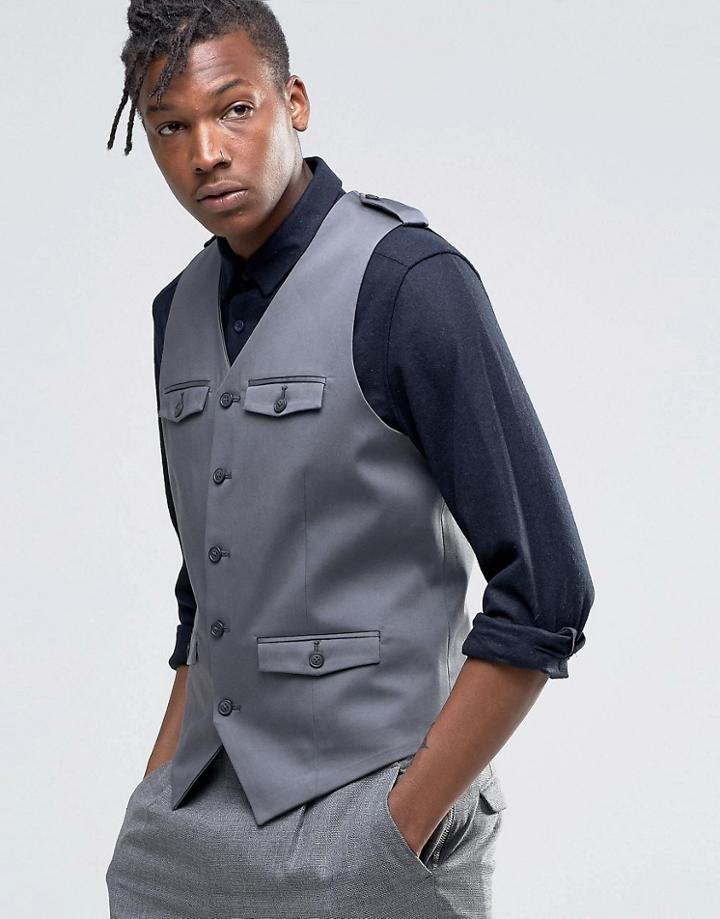 Asos Skinny Vest With Patch Pocket Detail In Gray - Gray