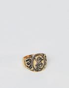 Asos Design Signet Ring With Cherub In Gold - Gold