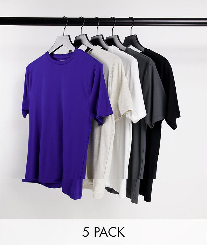 River Island 5 Pack Muscle T-shirts In Blue-blues