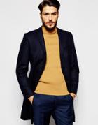 Noak Wool Overcoat In Skinny Fit - Navy