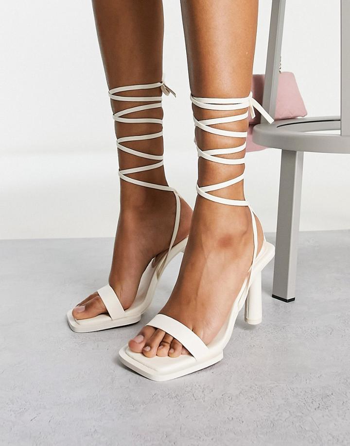 Public Desire L'amour Square Rand Heel Sandals In Cream-white