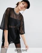 Bones Sheer Mesh Oversized Boxy T-shirt - Black