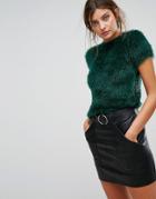 Stradivarius Short Sleeve Fluffy Sweater - Green