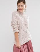 Fashion Union Roll Neck Knitted Sweater - Pink