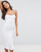 Prettylittlething Premium Bandage Frill Hem Midi Dress - White
