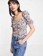 & Other Stories Floral Print Ruched Front Top In Multi - Multi