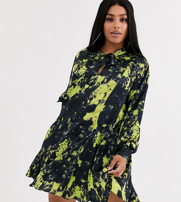 Asos Design Curve Trapeze Mini Dress In Tie Dye Print-multi