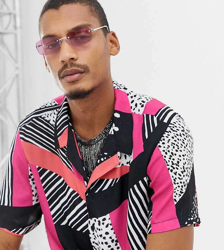 Milk It Vintage Revere Shirt In Clashing Stripe Print Reg Fit - Black