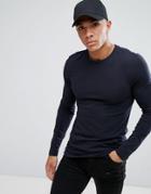 Asos Extreme Fitted Fit Long Sleeve T-shirt With Crew Neck - Navy