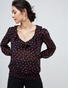 Oasis Frill Front Blouse In Lips Print - Multi