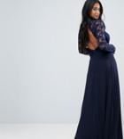 John Zack Petite Over Lace Top Maxi Dress With Open Back - Navy
