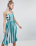 Boohoo Halterneck Striped Midi Dress - Multi