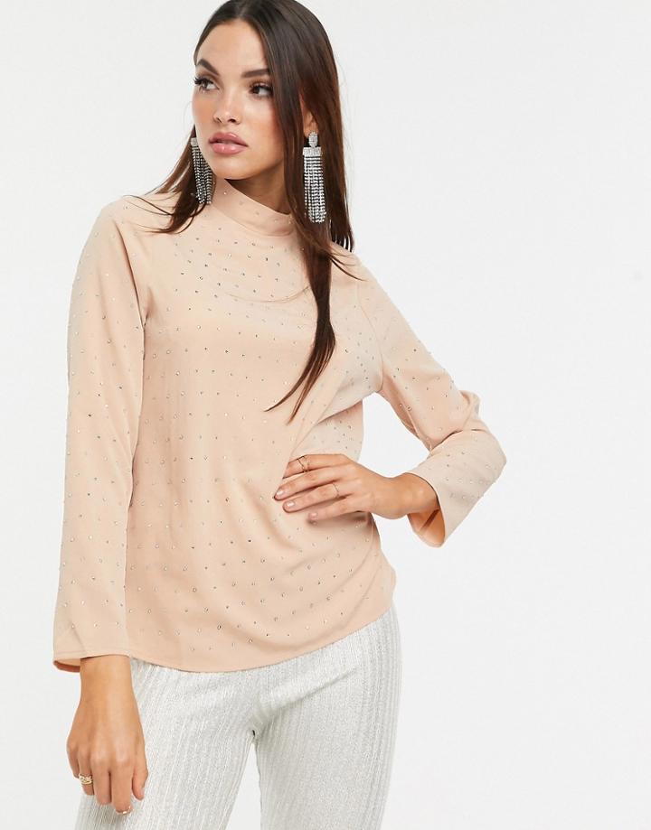 Asos Design High Neck Top With Hot Fix - Pink