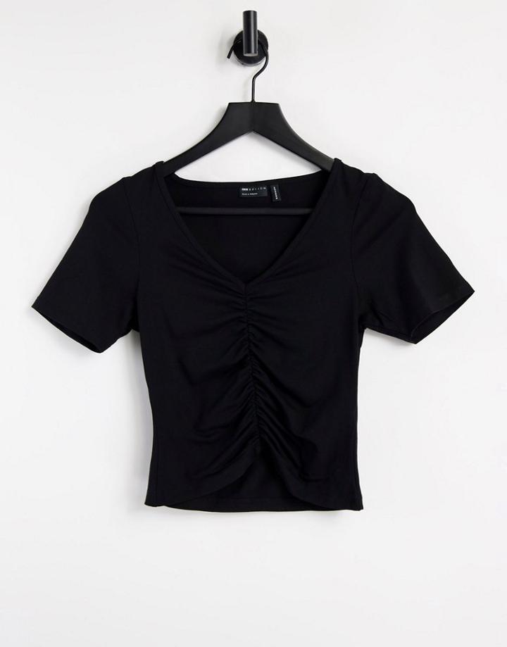 Asos Design Hourglass V Neck Crop Top With Ruched Front In Black