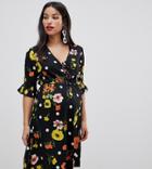 New Look Maternity Wrap Dress In Floral And Spot - Black