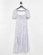 Ever New Pintuck Puff Sleeve Tiered Midi Dress In Ivory Floral-multi