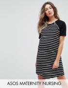 Asos Maternity Nursing Stripe Body Raglan Dress - Black