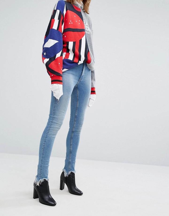 Cheap Monday Second Skin High Rise Skinny Jeans With Unravelled Hem -