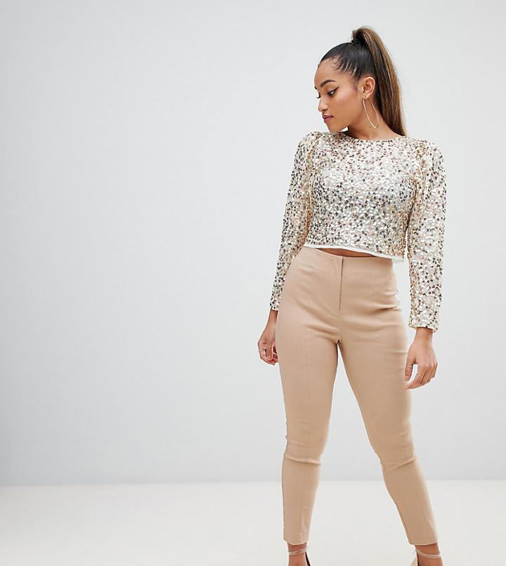 Asos Design Petite High Waist Pants In Skinny Fit-stone