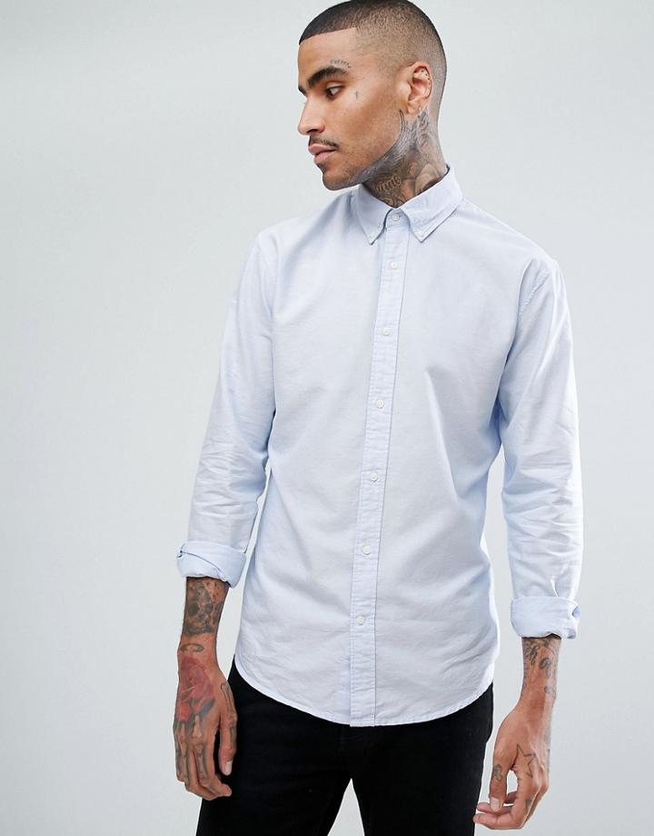 Stradivarius Slim Fit Oxford Shirt In Baby Blue - Blue