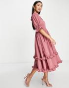 Maya Bridesmaid Square Neck Puff Dress In Desert Rose-pink