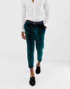 Asos Design Slim Crop Smart Pants In Green Velvet - Green