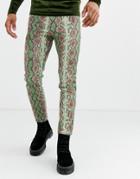 Asos Design Skinny Jeans In Green Snakeskin-blue