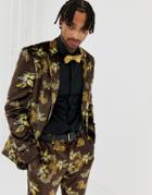 Asos Design Skinny Suit Jacket In Velvet With Floral - Black