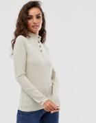 Y.a.s Button Detail Long Sleeve Top-beige