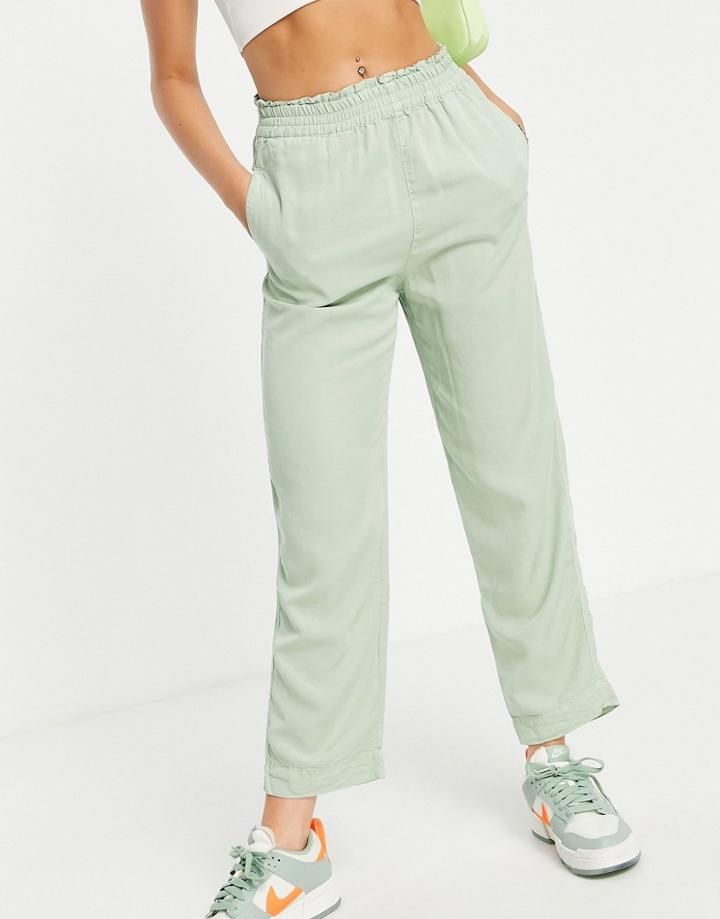 Stradivarius Elasticated Waist Relaxed Pants In Khaki-green